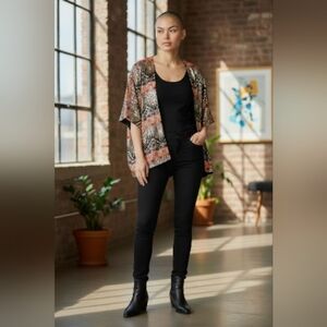 Entro Sequin Open Front Kimono Cardigan Southwestern  Sheer Back